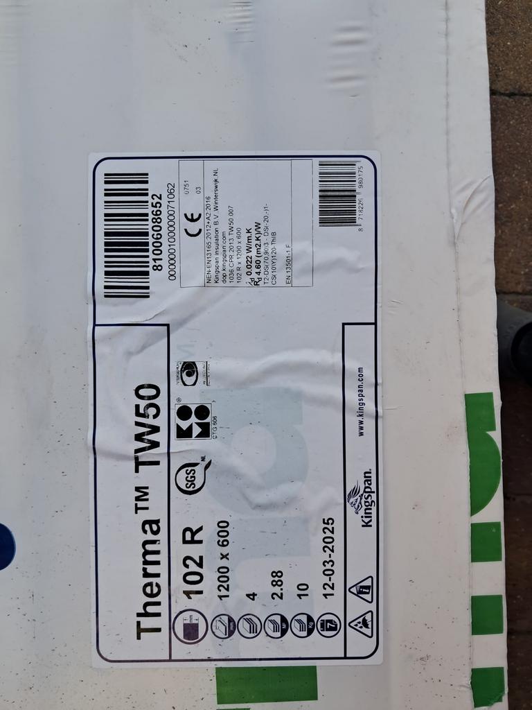 Kingspan Therma TW50 Isolatieplaten - 14,4 m2 nieuw, Ophalen, 10 tot 15 m², Nieuw, Hardschuim (Pir)