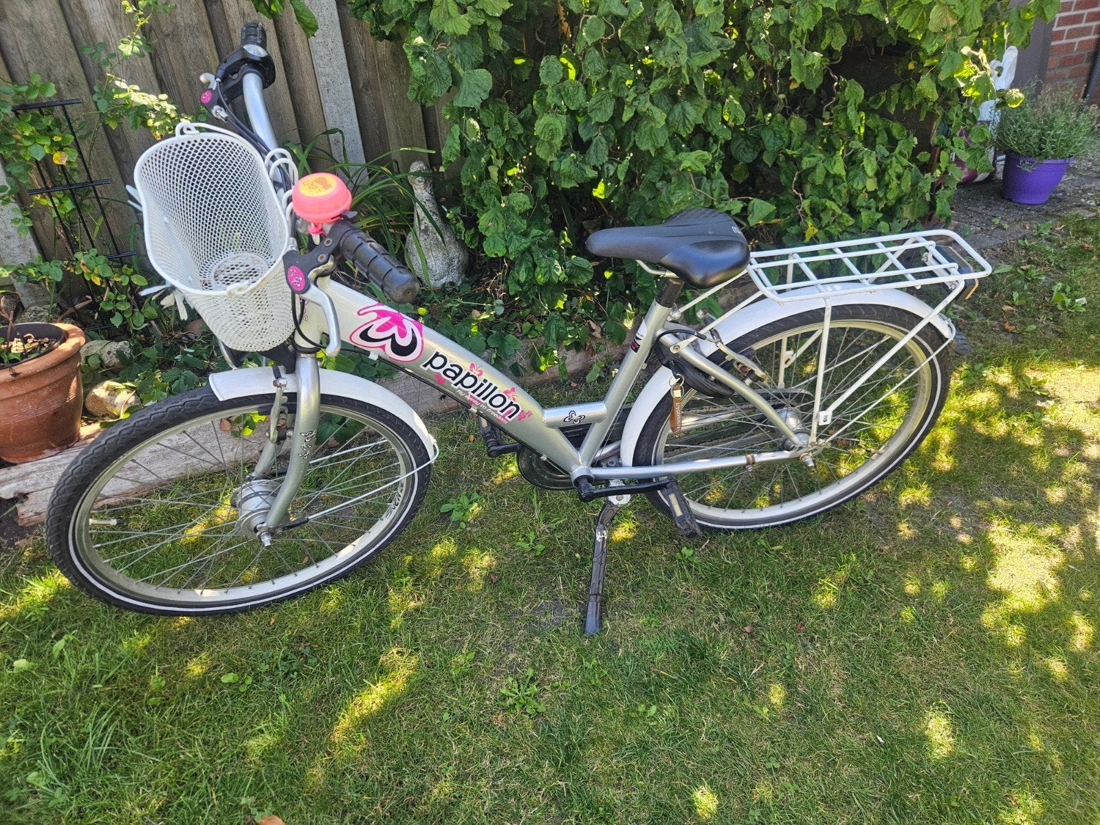 Papillon Meisjesfiets 24 inch - Zilver met Roze Details, Ophalen, Velgrem, Papillon, Handrem