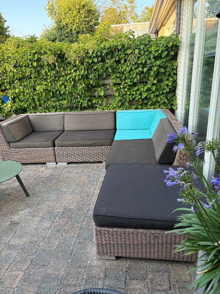 Loungeset tuin Londen en dienblad van zelfde materiaal, Tuin en Terras, Ophalen, Gebruikt, 6 zitplaatsen, Hocker