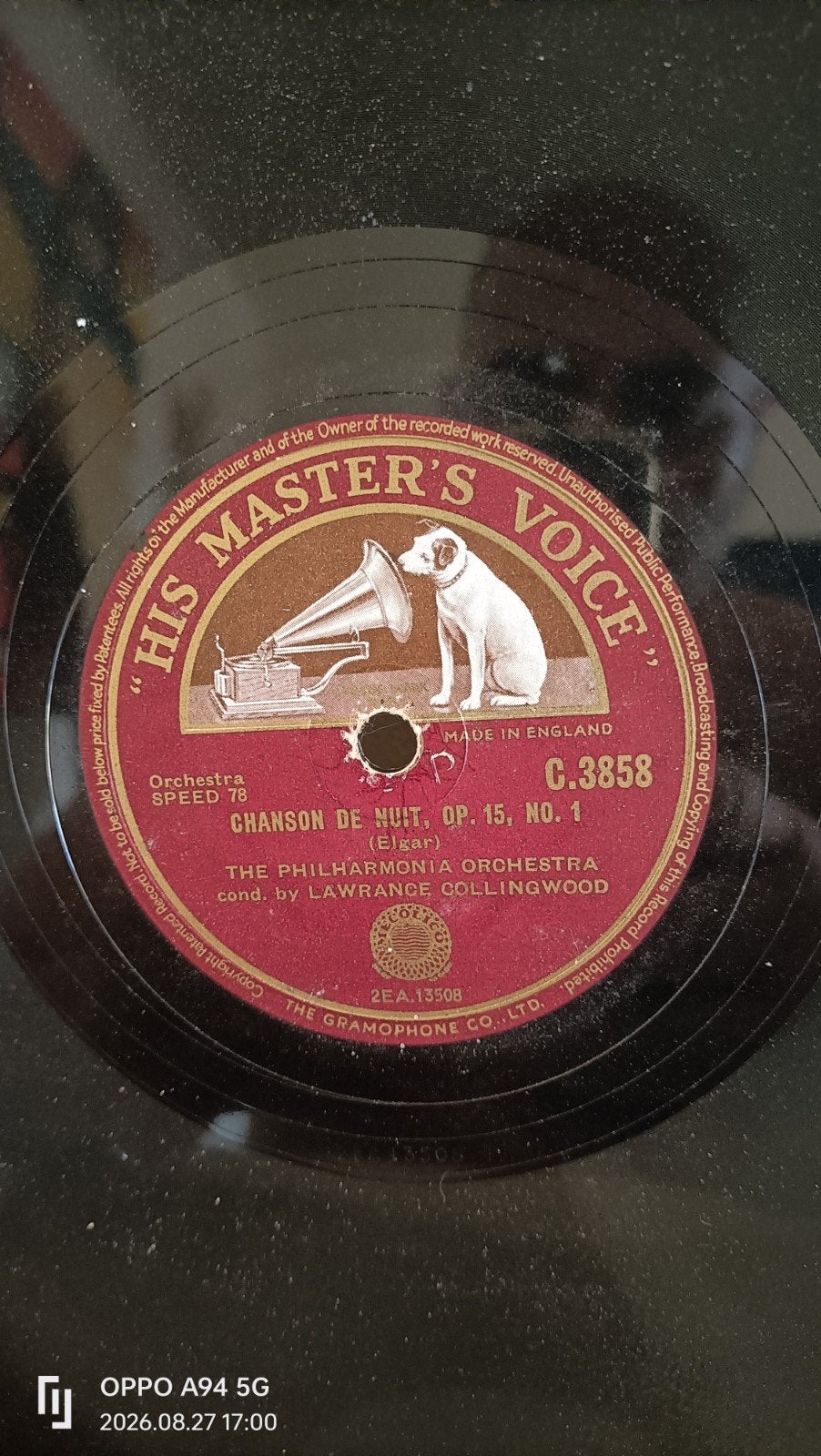 His Master's Voice 78 toeren plaat - Elgar, Gebruikt, 10 inch, Ophalen of Verzenden, Romantiek