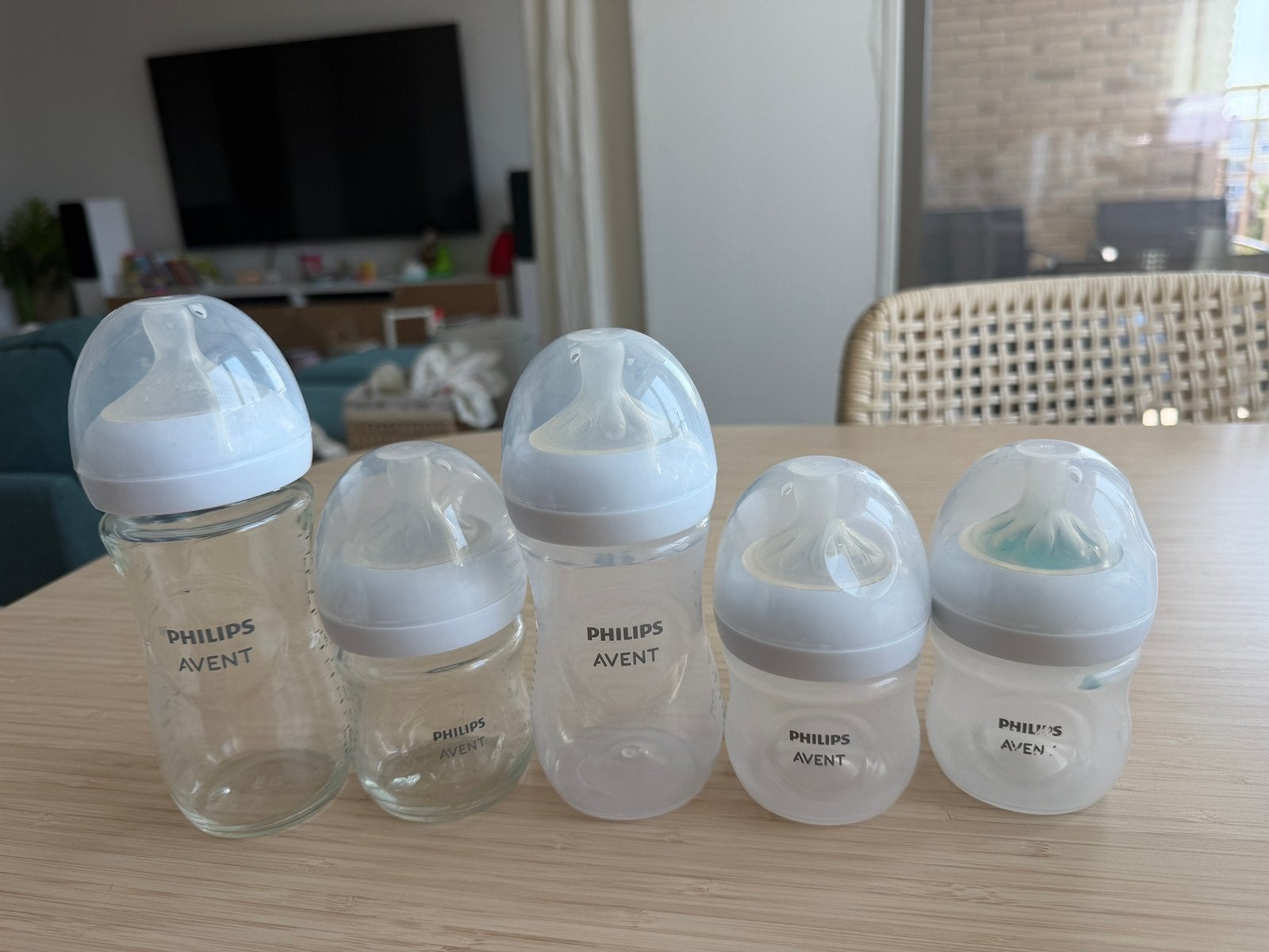Babyflessen set: 5 flessen Philips Avent inclusief glazen, Kinderen en Baby's, Babyvoeding en Toebehoren, Ophalen, Gebruikt, Philips Avent