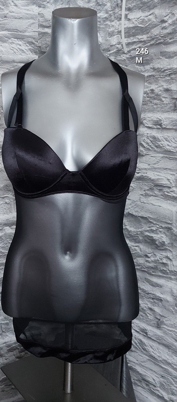Sexy Zwart kanten lingerie jurkje met strikjes M, Ophalen of Verzenden, Zwart, Nachtkleding