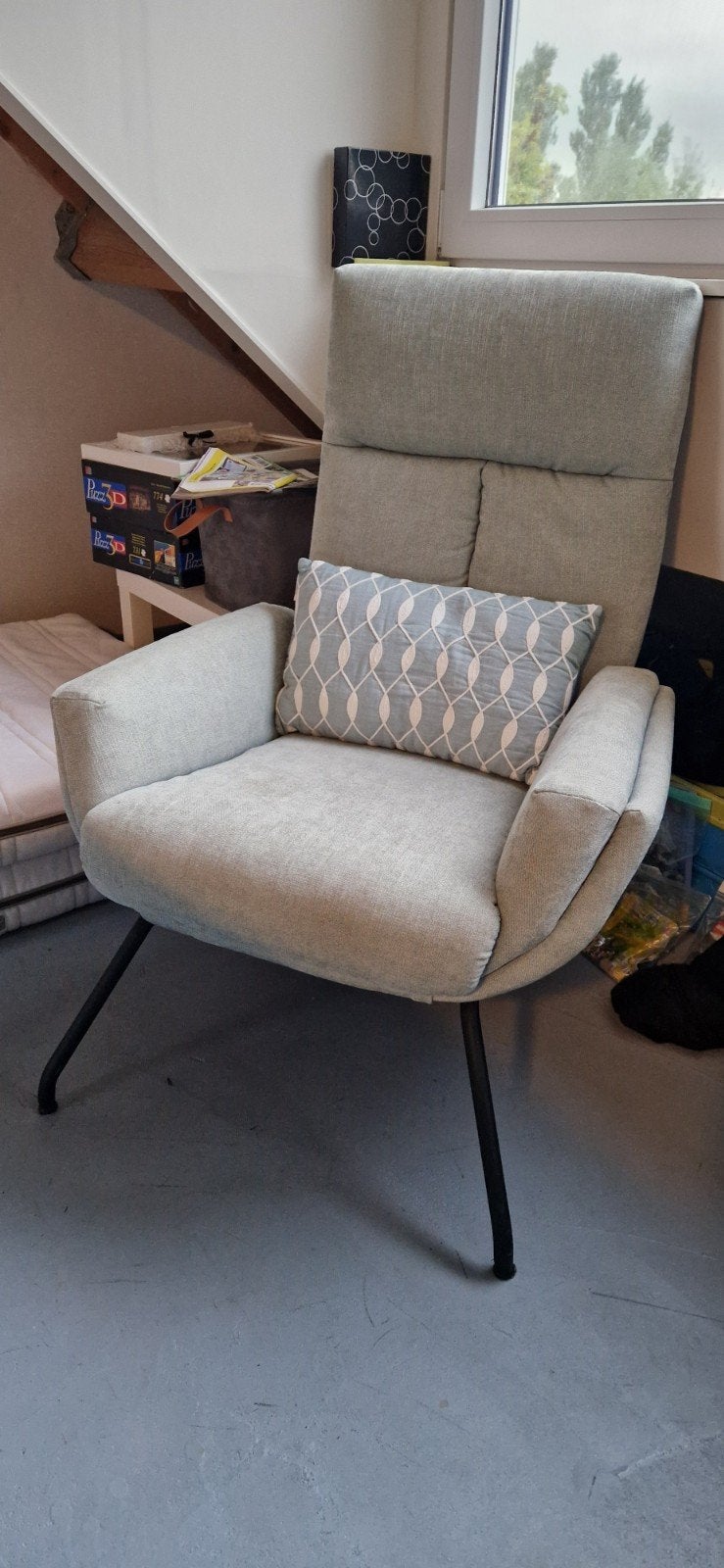Lichtblauwe fauteuil, Ophalen, Gebruikt, 75 tot 100 cm, Stof