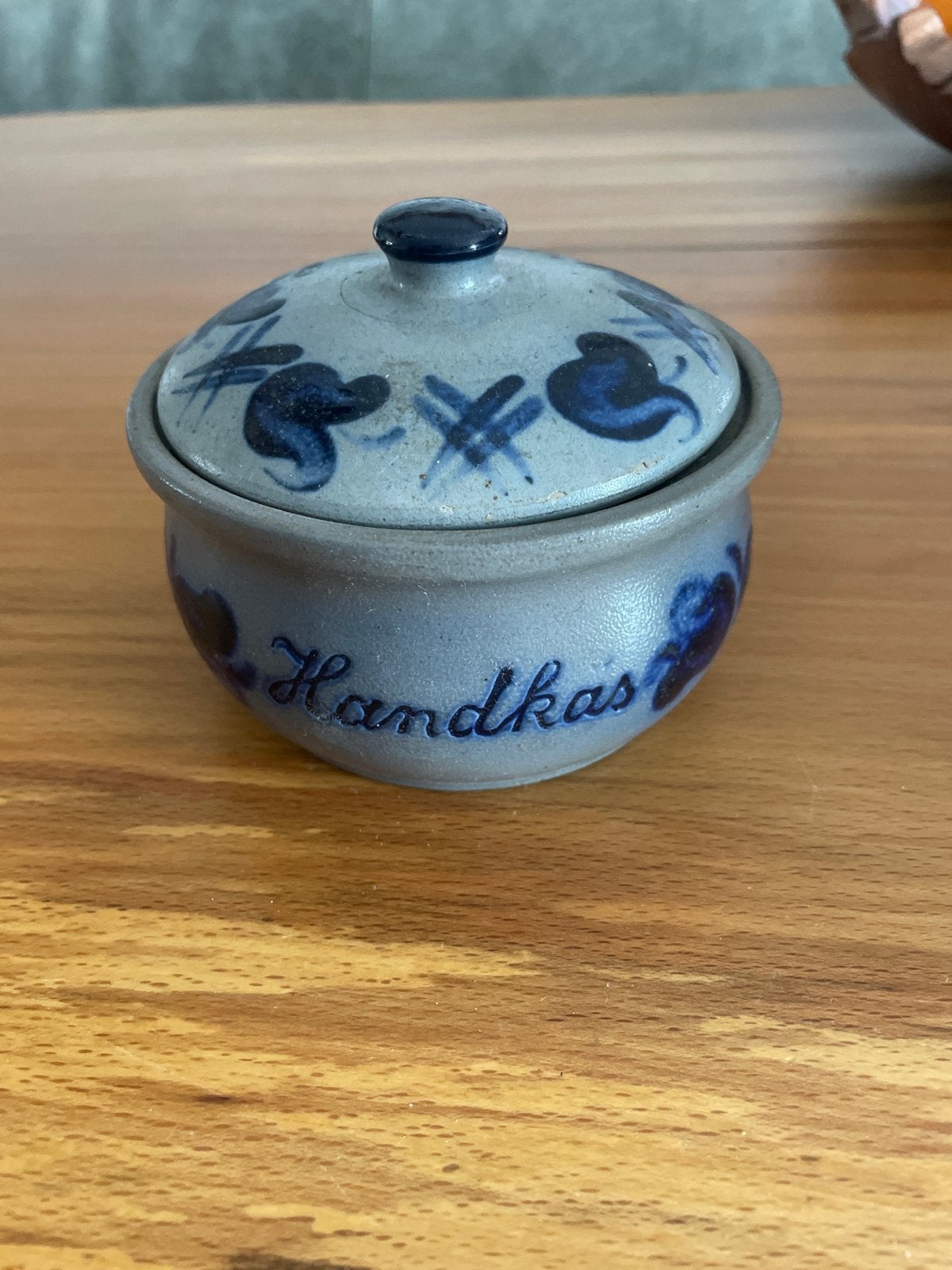 Vintage Handkas potje met deksel, 1/4 L, blauw, Antiek en Kunst, Antiek | Keramiek en Aardewerk, Ophalen