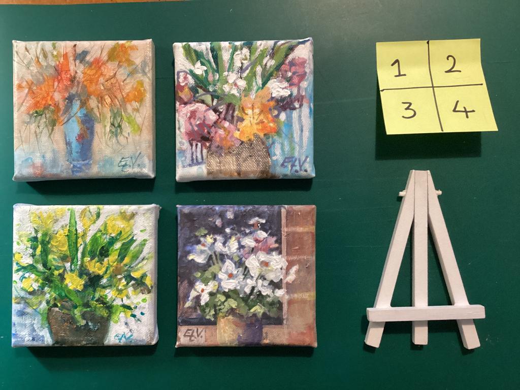 Bloemen schilderijtjes mini kunst, Ophalen of Verzenden