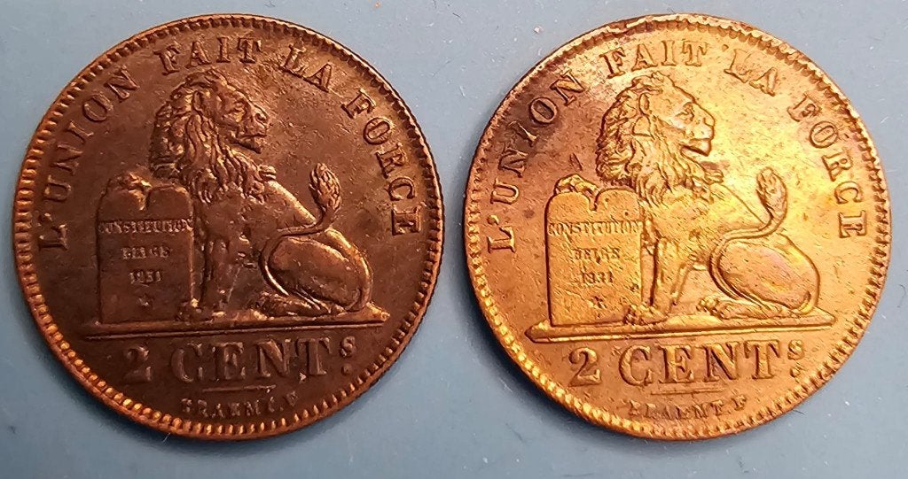 Zeldzame Muntfout! 2 Centiemen 1919 Albert I, Postzegels en Munten, Ophalen of Verzenden, Overig, Setje