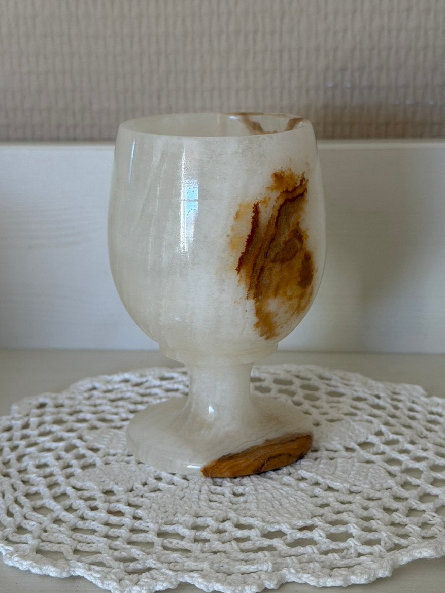 Vintage glas op voet van onyx marmer kelk, Ophalen of Verzenden