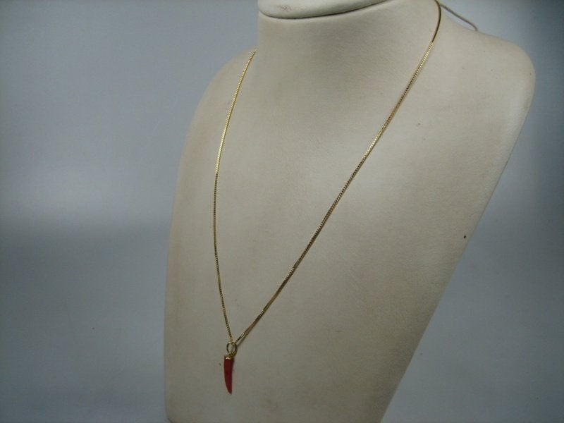 Gouden Chilipepertje met Bloedkoraal en collier 14 karaat, Verzenden, Nieuw, Met edelsteen, Goud