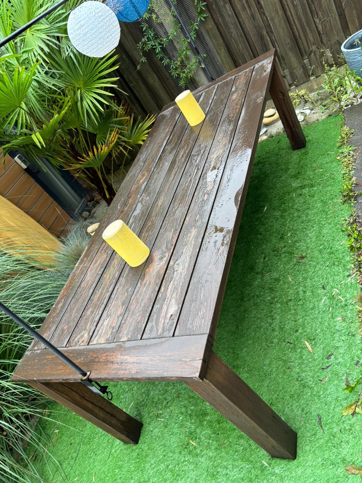 GRATIS tuintafel 240x100, Tuin en Terras, Ophalen, Gebruikt, Rechthoekig, Hout