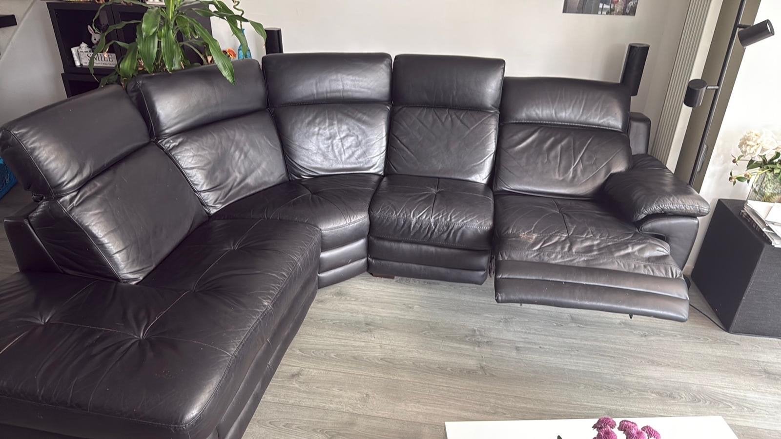 Leatherland Leren Hoekbank met Recliner - Goede Staat, Huis en Inrichting, Ophalen, Gebruikt, 100 tot 125 cm, Hoekbank