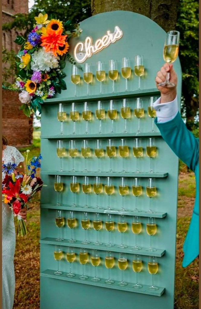 Bedankjes display/champagne wall - eyecatcher op bruiloft!, Ophalen, Gebruikt, Versiering, Geboorte of Huwelijk