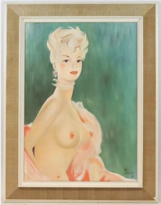 vintage portret xl schilderij 1966 Bauer stijl Domerque, Ophalen, Doek, Portret of Personen, Surrealisme