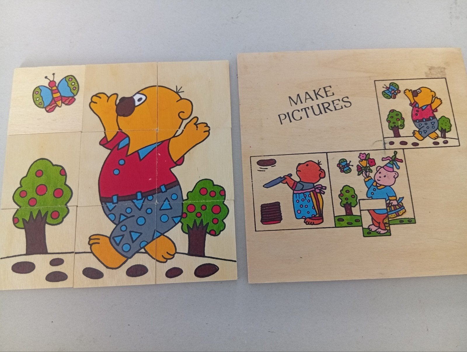 3 houten puzzels in bakje - 'Make Pictures', Ophalen