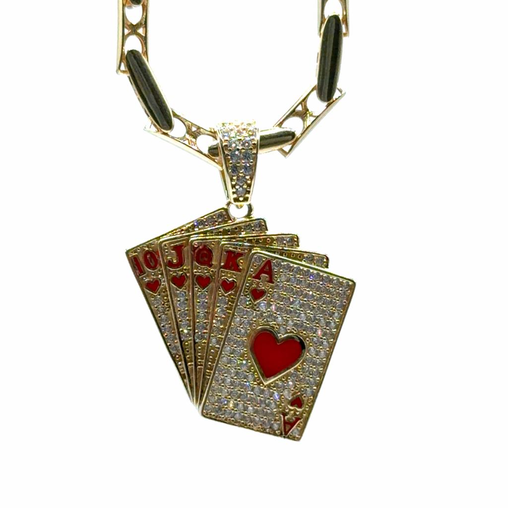 Gouden Hanger Speelkaarten met Zirkonia - Poker Royal Flush, Overige materialen, Overige voorstellingen, Www.bredajuwelier.nl