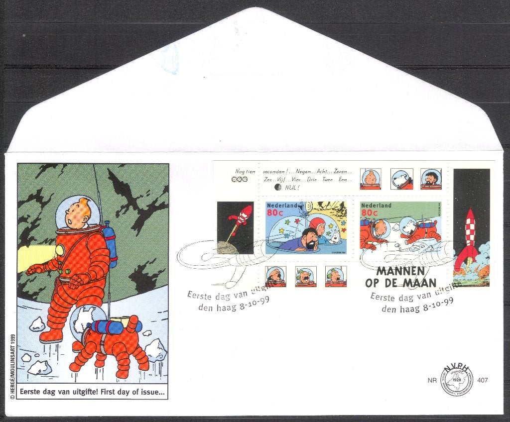 E407 - Kuifje - Mannen op de Maan - Hergé - strip - blok, Postzegels en Munten, Verzenden, Onbeschreven, Nederland