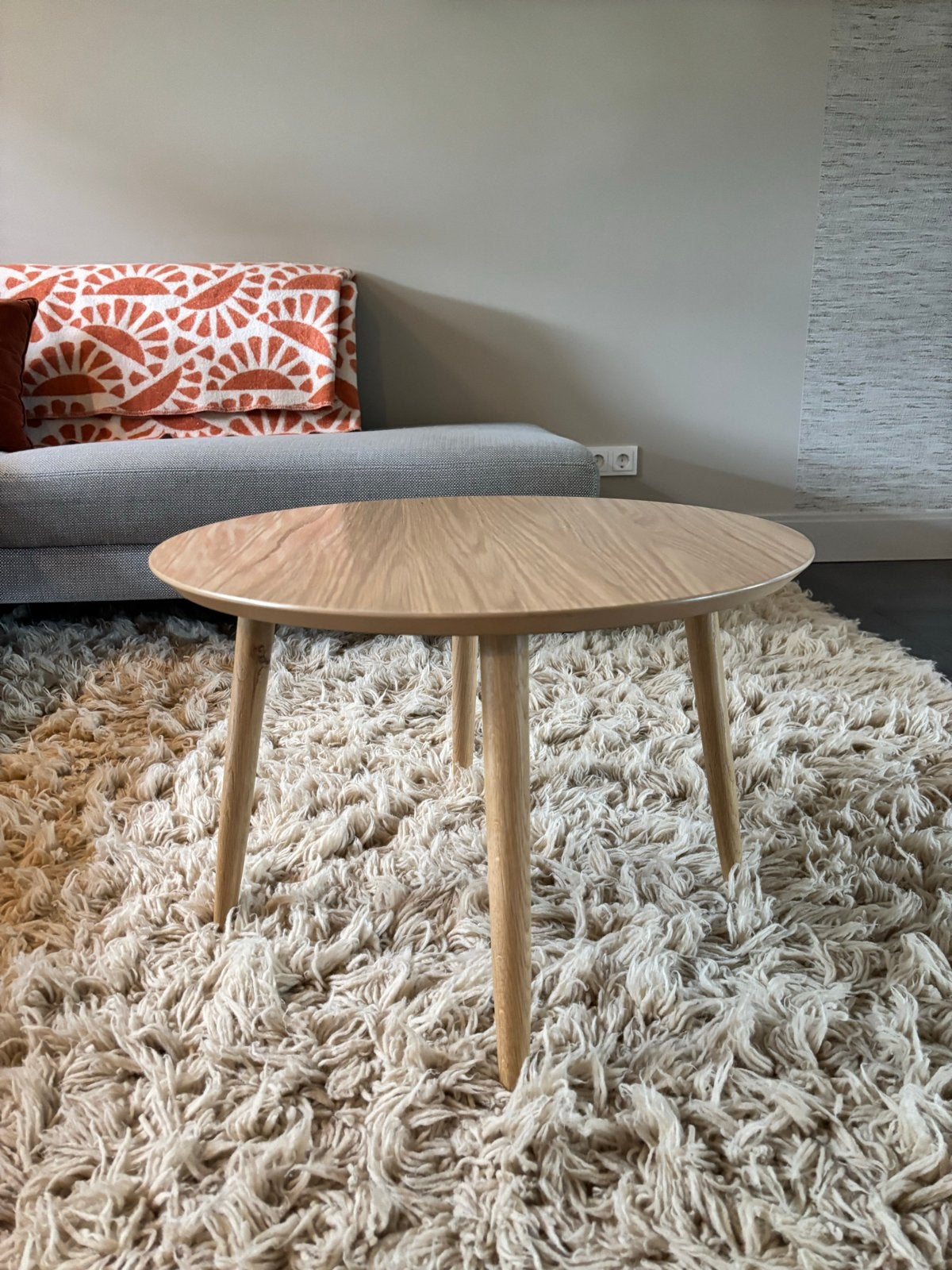 Bijzettafel eikenfineer d60 cm, h42 cm, Ophalen, Minder dan 45 cm, Minder dan 55 cm, Gebruikt