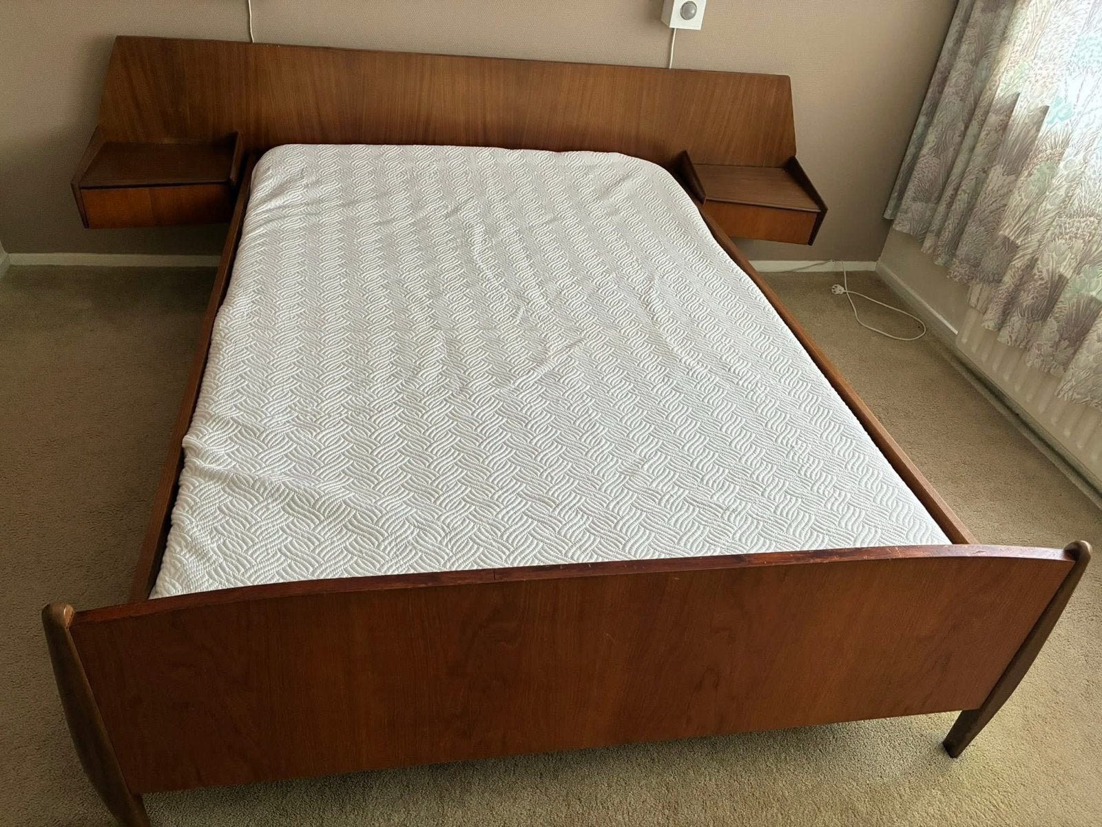 Vintage Deens Jaren 60 teak 2 persoons 140x190 cm, Ophalen, Gebruikt, Tweepersoons, Hout