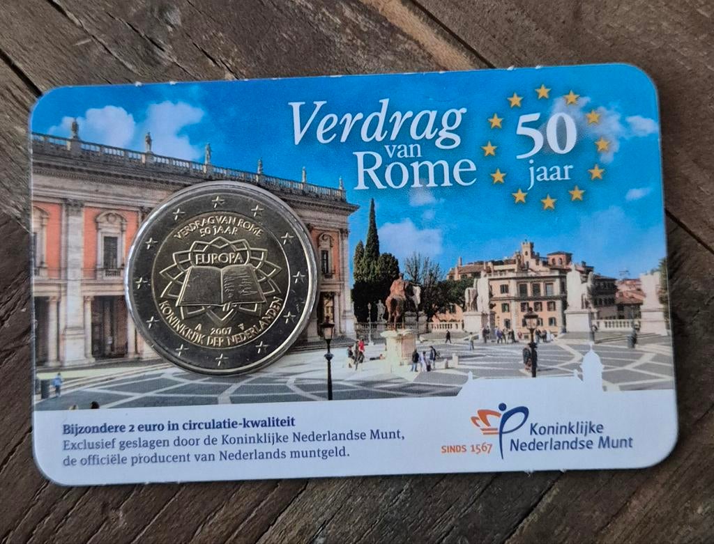 Verdrag van Rome  2 euro  in coinkaart, Postzegels en Munten, Munten | Nederland, Ophalen of Verzenden, Koningin Beatrix, Euro's