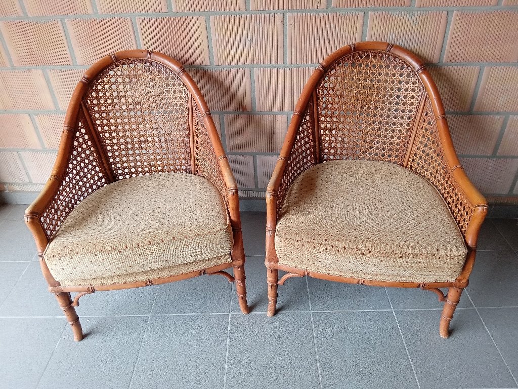 Vintage rotan Giorgetti fauteuils, Huis en Inrichting, Ophalen, Twee, Bruin, Riet of Rotan