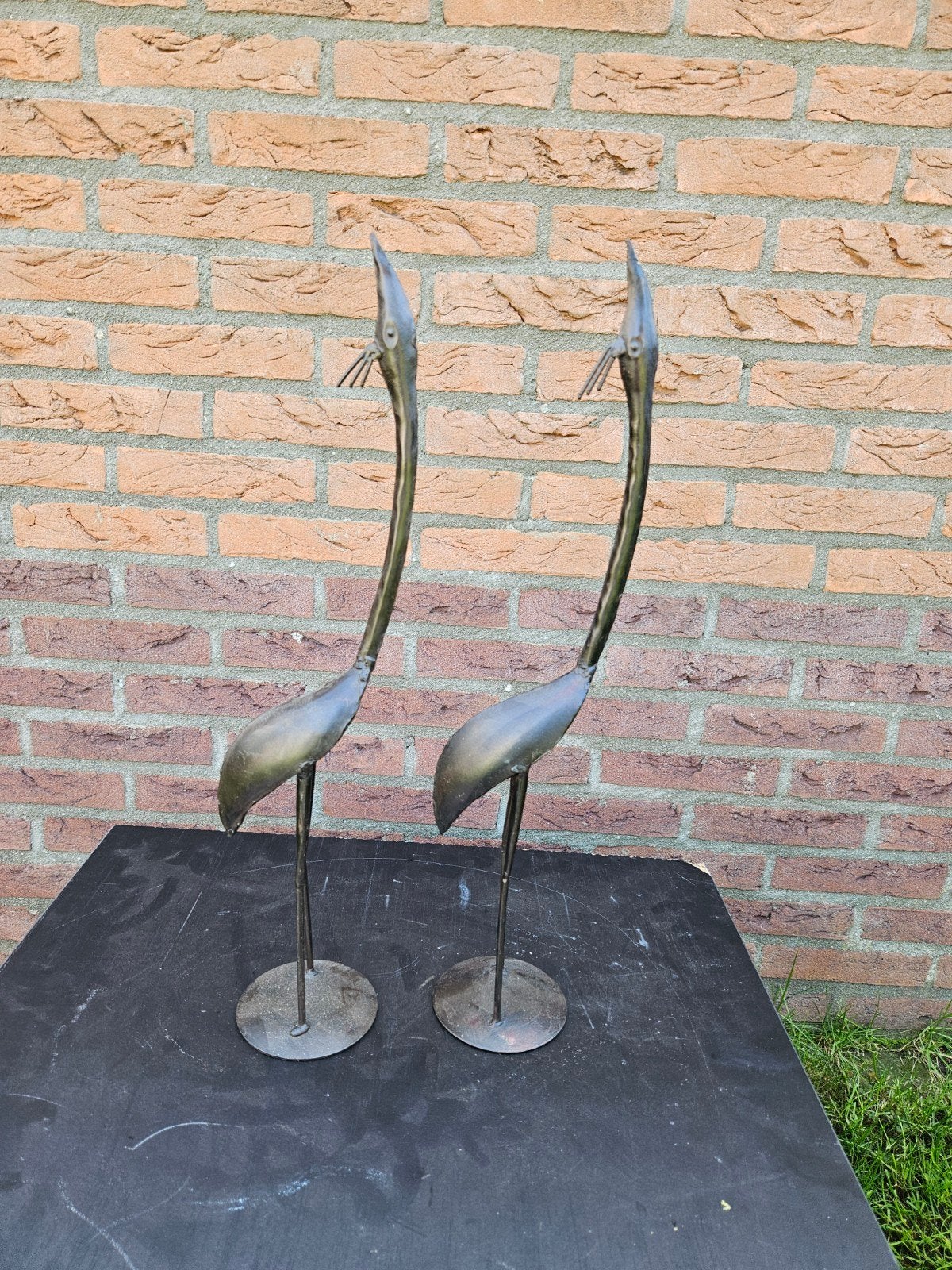 Decoratieve metalen kraanvogels (set van 2), Ophalen of Verzenden, Gebruikt, Zwart, Metaal
