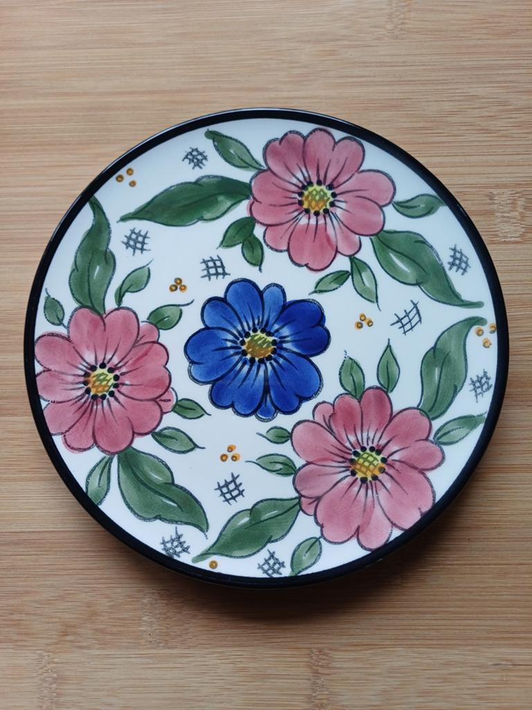 Ceramar Spaans wandbord bloemen handbeschilderd 17,5 cm, Ophalen of Verzenden