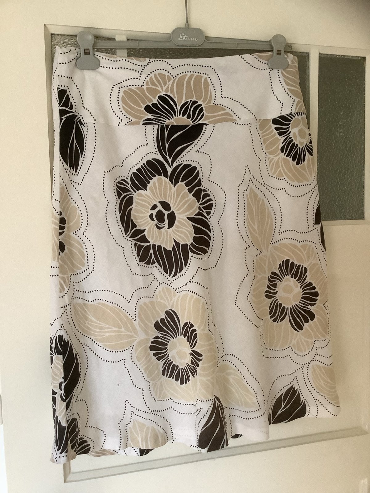 Linnenmix Rok Maat 42 met Bloemenprint, Kleding | Dames, Wit, Maat 42/44 (L), Ophalen of Verzenden, Zo goed als nieuw