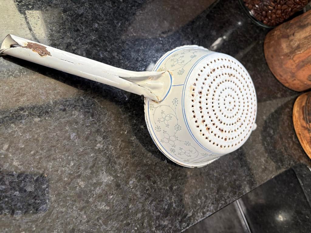Brocante Antieke emaille zeef vergiet Saks Copenhague, Antiek en Kunst, Ophalen of Verzenden