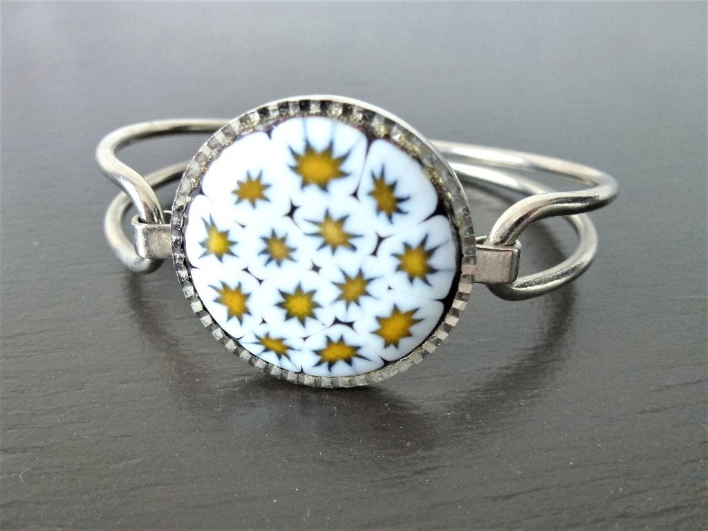 Vintage mooie armband zilverkleur, porselein met petit fleur, Ophalen of Verzenden, Zo goed als nieuw, Zilver, Overige materialen