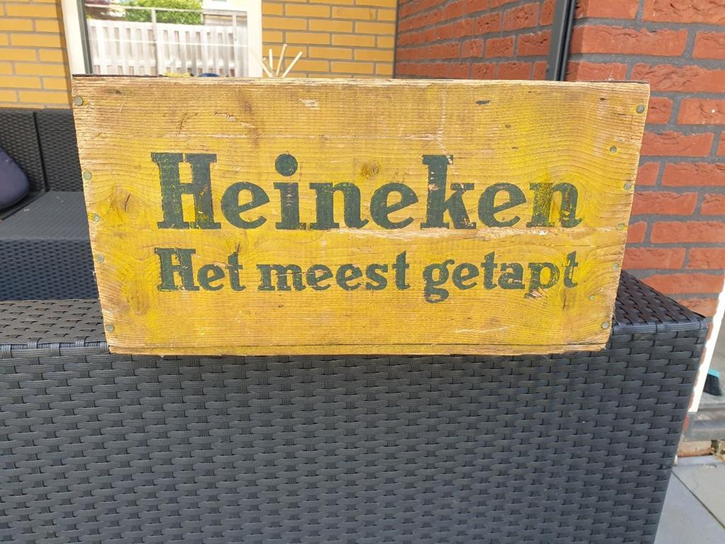 Vintage houten Heineken krat uit 1965, Ophalen of Verzenden, Gebruikt, Overige typen, Overige merken