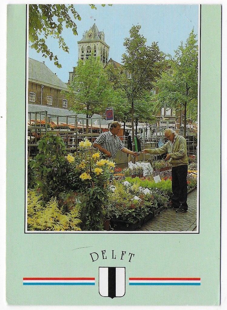 Delft Bloemenmarkt Gelopen Ansichtkaart ( B5751), Ophalen of Verzenden, 1980 tot heden, Gelopen, Zuid-Holland