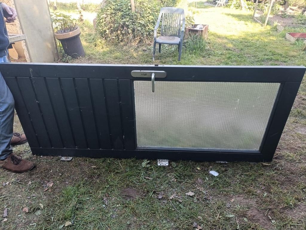 Hardhouten deur met draadglas, Doe-het-zelf en Verbouw, Deuren en Horren, Gebruikt, 80 tot 100 cm, Overige typen, Minder dan 200 cm
