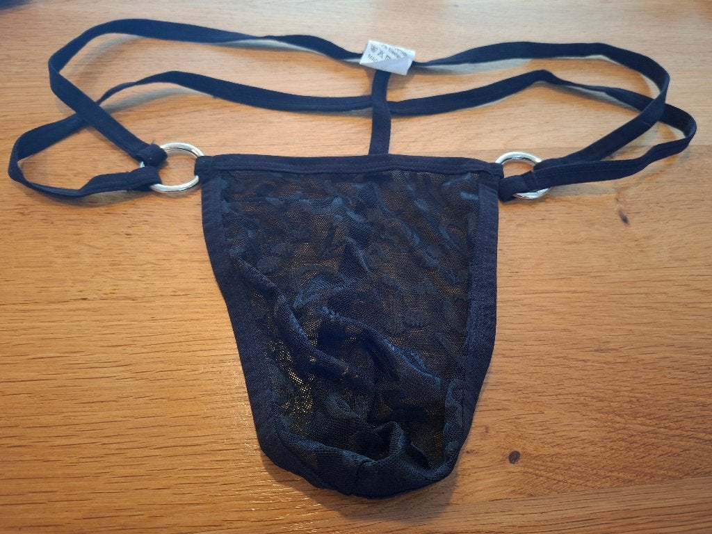 Zwarte kanten string met ringen maat L, Kleding | Heren, Verzenden, Zwart, Onbekend, Overige typen