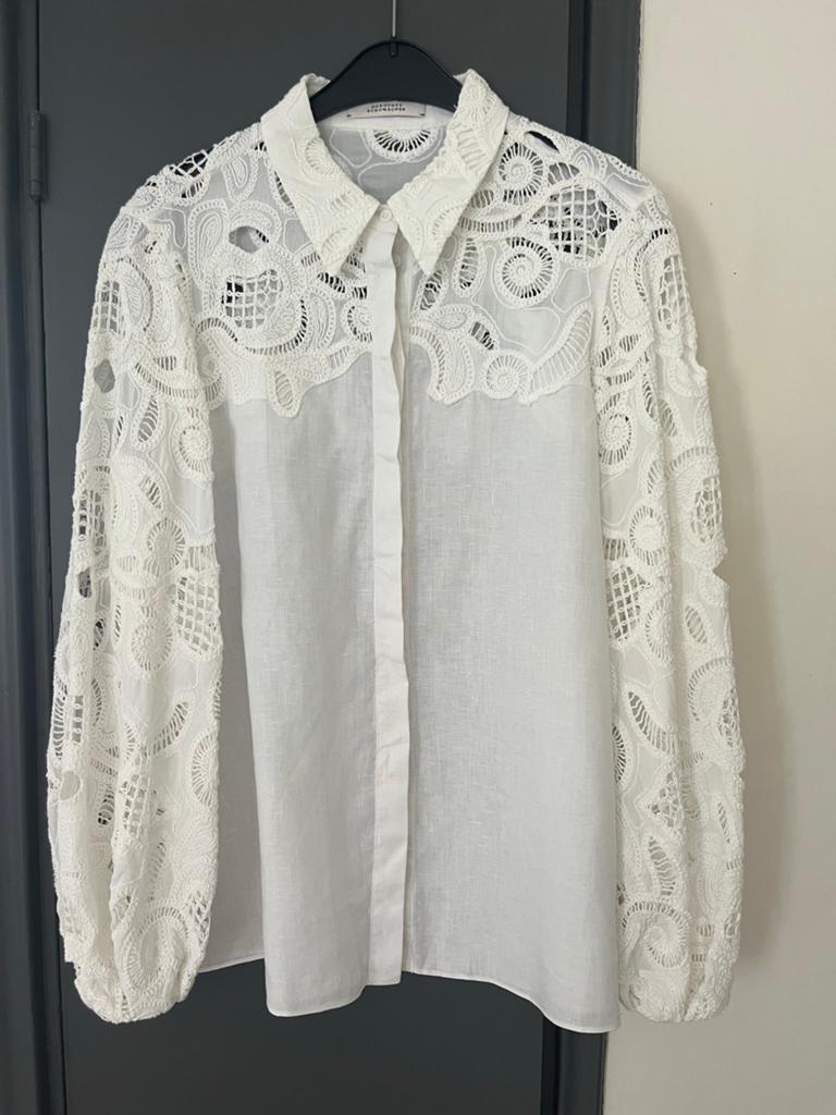 Dorothee Schumacher linnen blouse met kant, maat 38/40, Ophalen of Verzenden, Zo goed als nieuw, Maat 38/40 (M), Wit