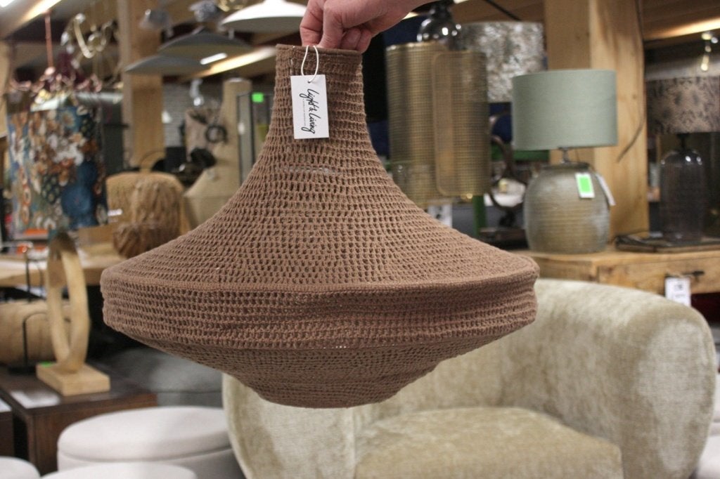Stoffen hanglamp VIGGO donkerbruin gehaakt Light & Living