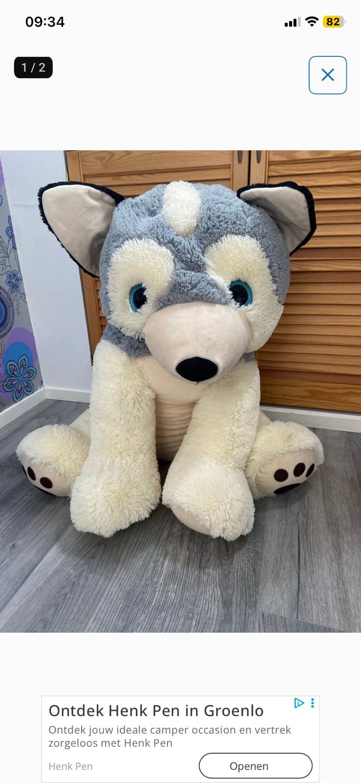 Grote Husky knuffel, Ophalen, Gebruikt, Hond, Groot (groter dan 80 cm)