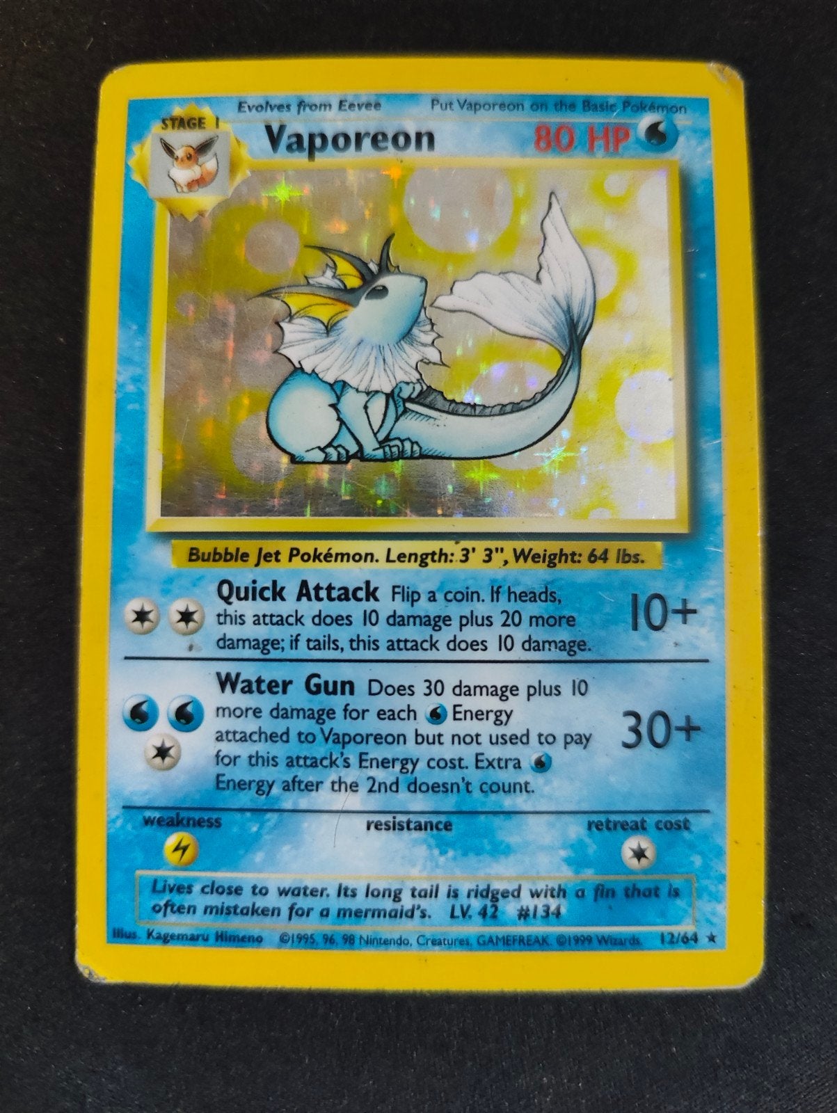 Pokémon Vaporeon 12/64 Jungle Set Holo Foil Kaart, Ophalen, Gebruikt, Losse kaart, Foil