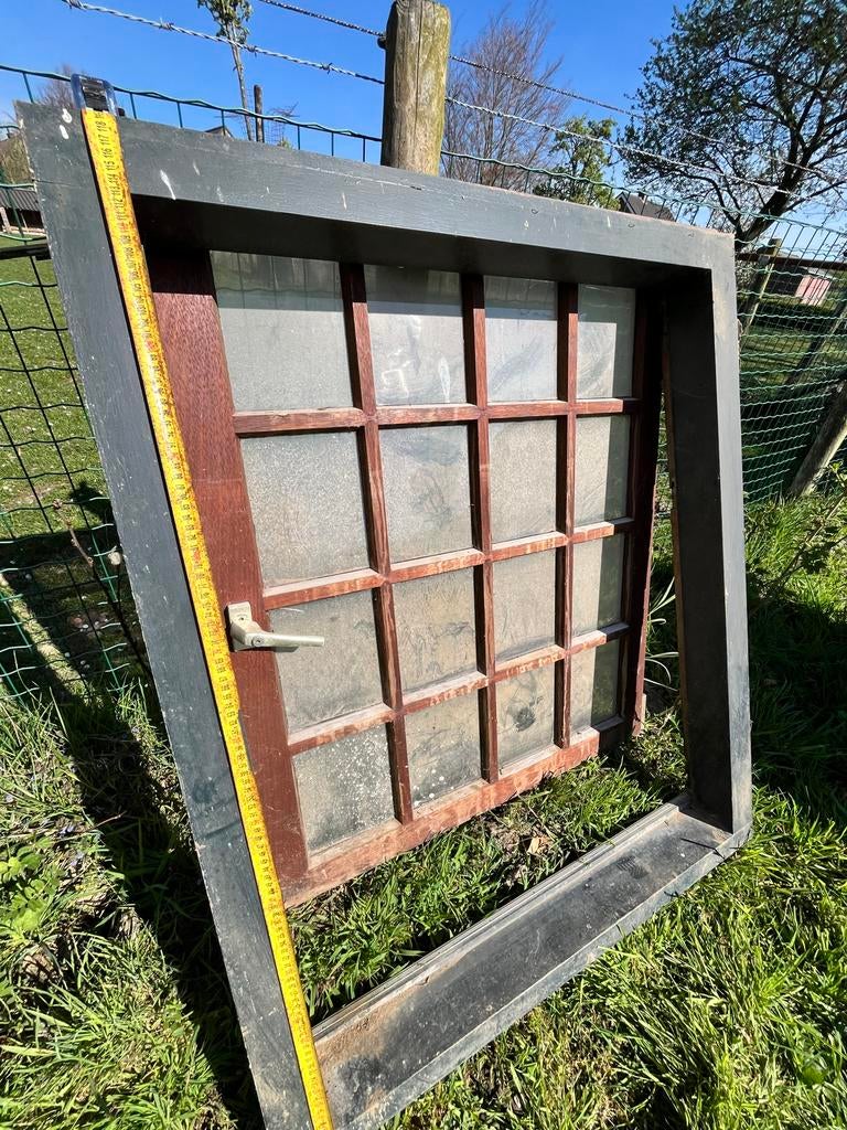 Hardhouten kozijn met enkel glas, Ophalen, Gebruikt, Gevelraam of Ruit, 80 tot 120 cm