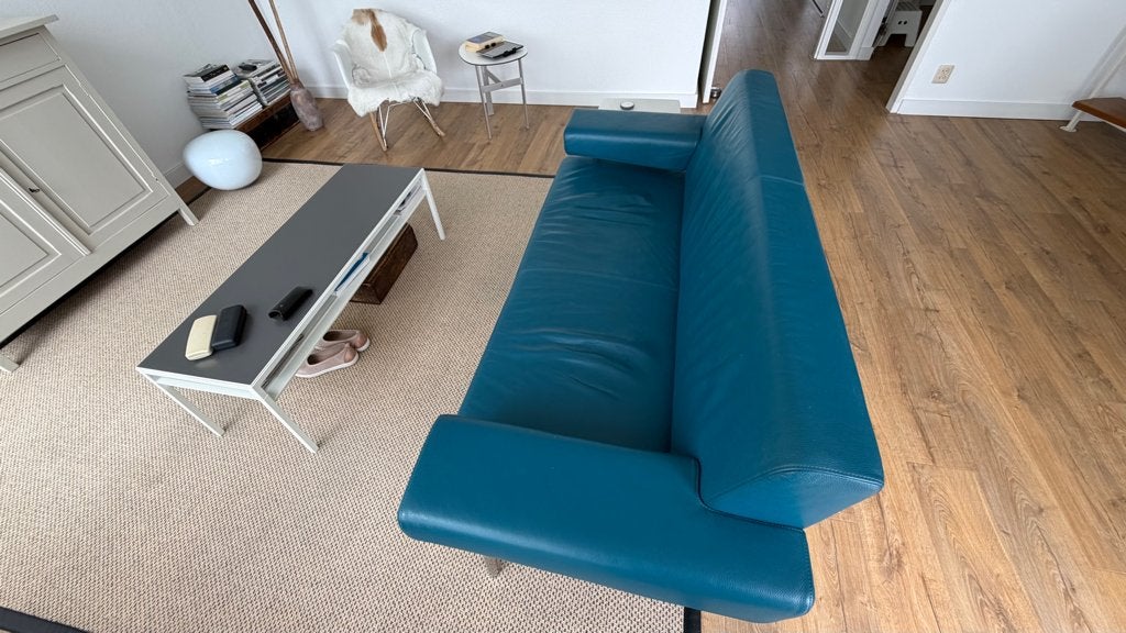 Lederen CLOAK bank, blauw, Ophalen, Gebruikt, Design, 150 tot 200 cm