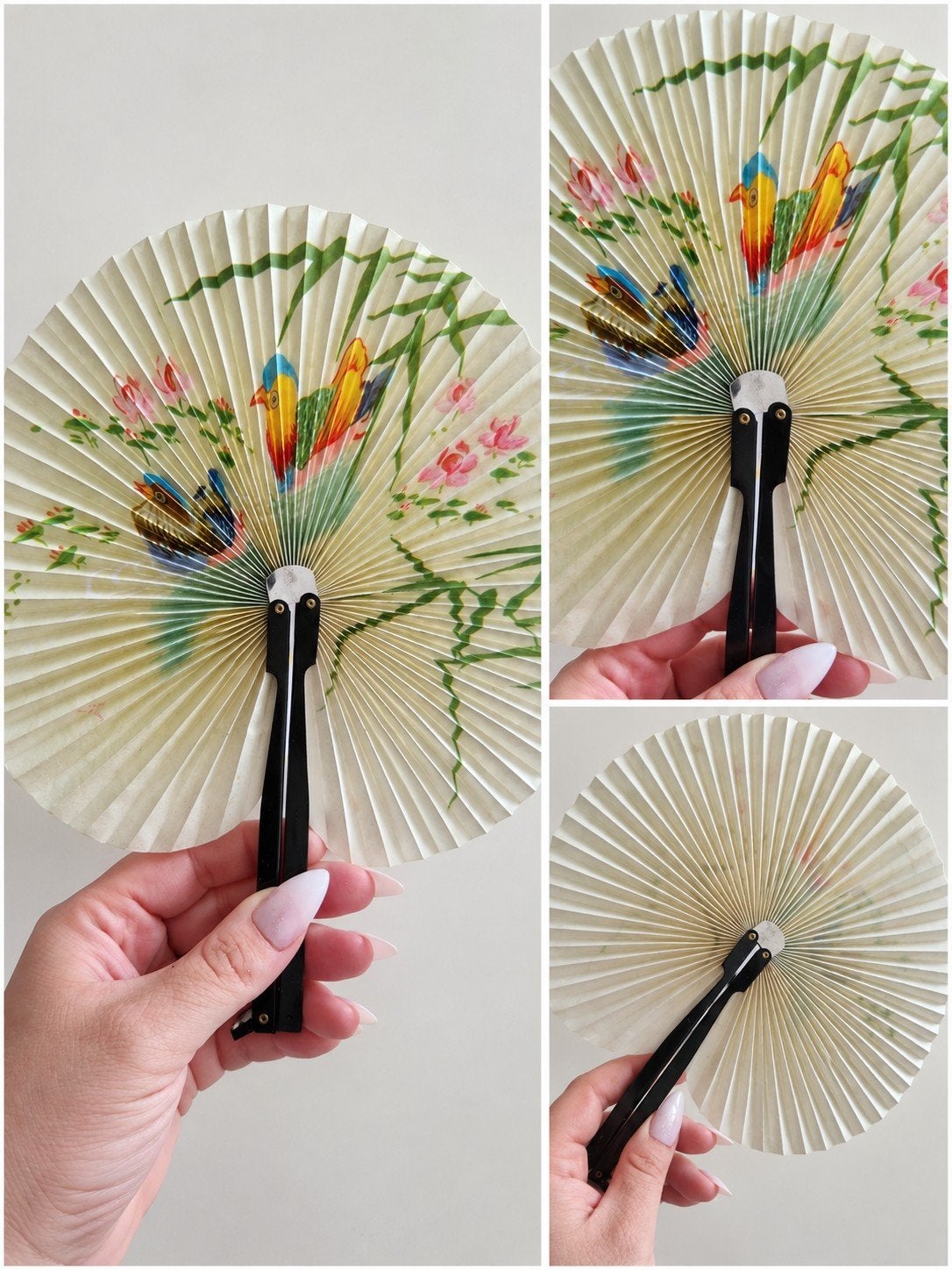 Vintage Chinese waaier met vogels en bloemen, Huis en Inrichting, Ophalen of Verzenden