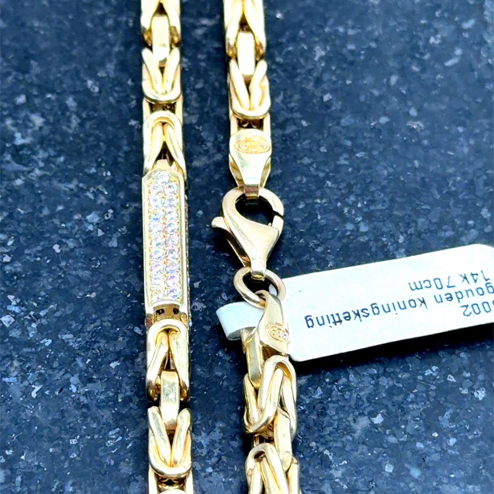 14K Gouden Koningsketting met Zirkonia - 70cm, Met kristal, W, Nieuw, Ophalen of Verzenden