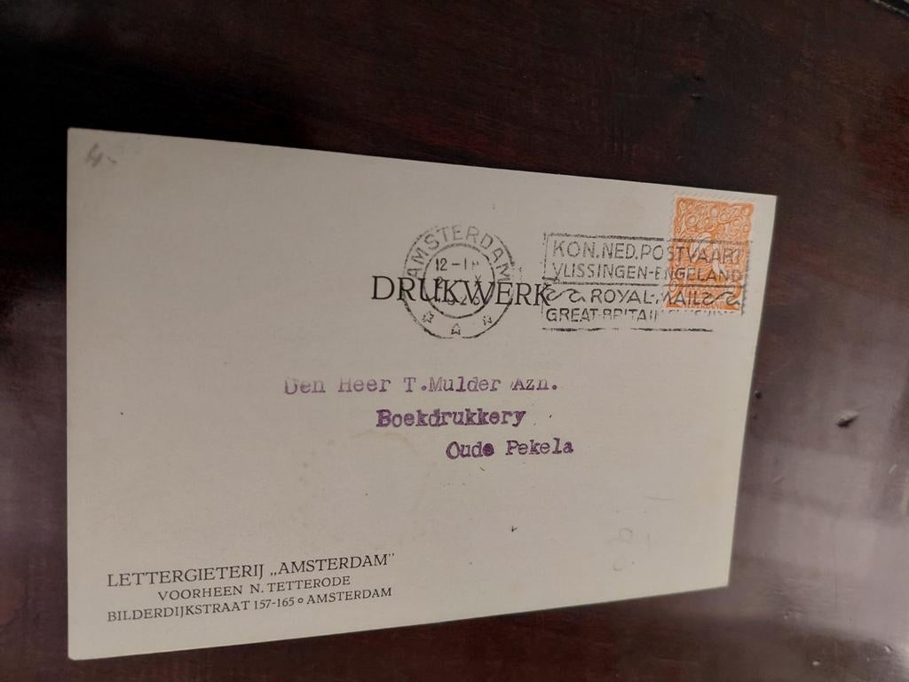 BRIEFKAART  LETTERGIETERIJ  " AMSTERDAM"  1923, Ophalen of Verzenden, Briefkaart