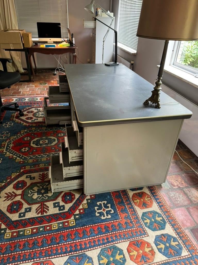 origineel gispen dubbel ladenblok bureau, Ophalen, Gebruikt, 169 cm, Industrieel