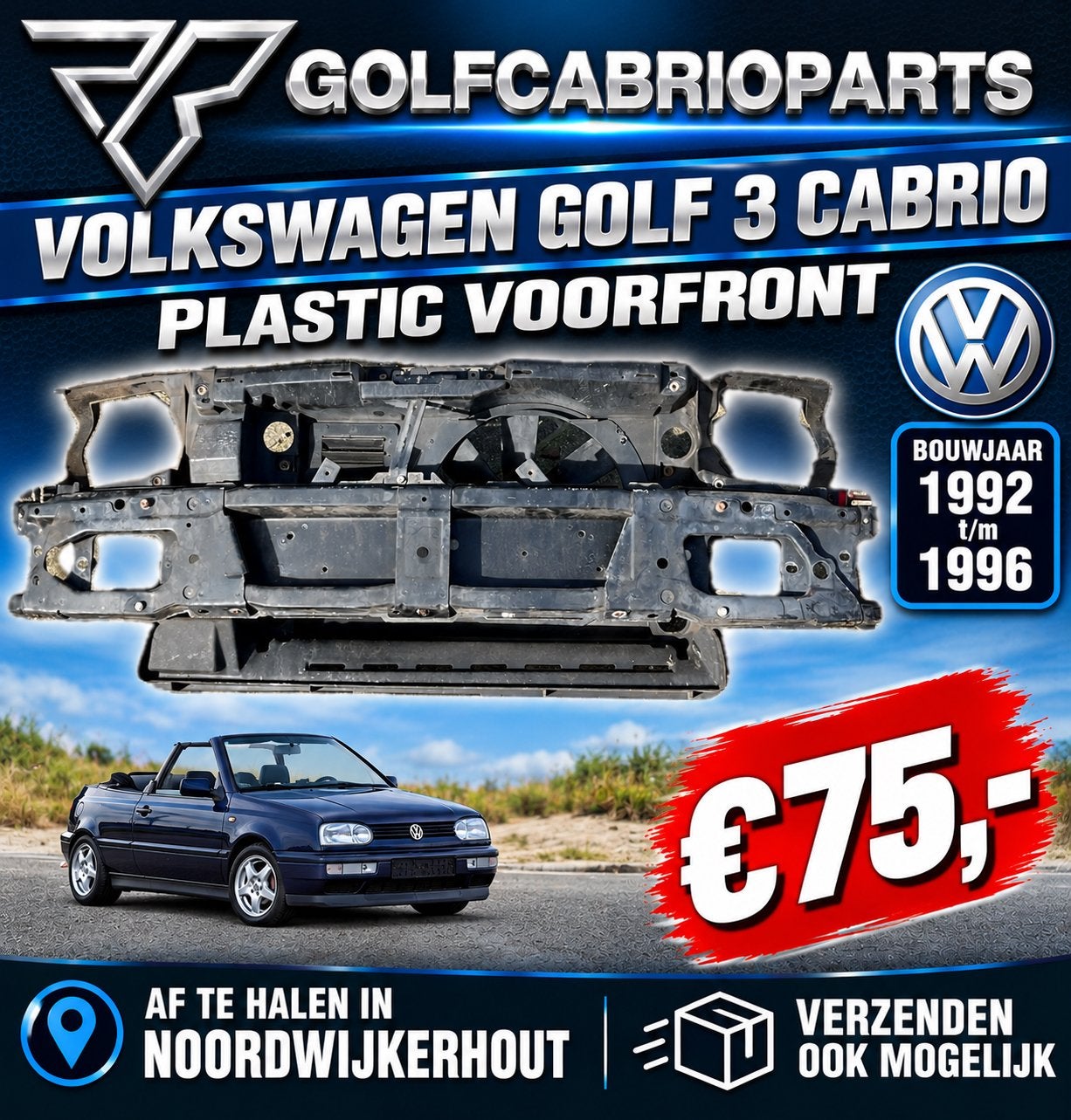 VW Golf 3 Cabrio plastic voorfront (1992-1996), Auto-onderdelen, Gebruikt, ., Ophalen of Verzenden, Vw