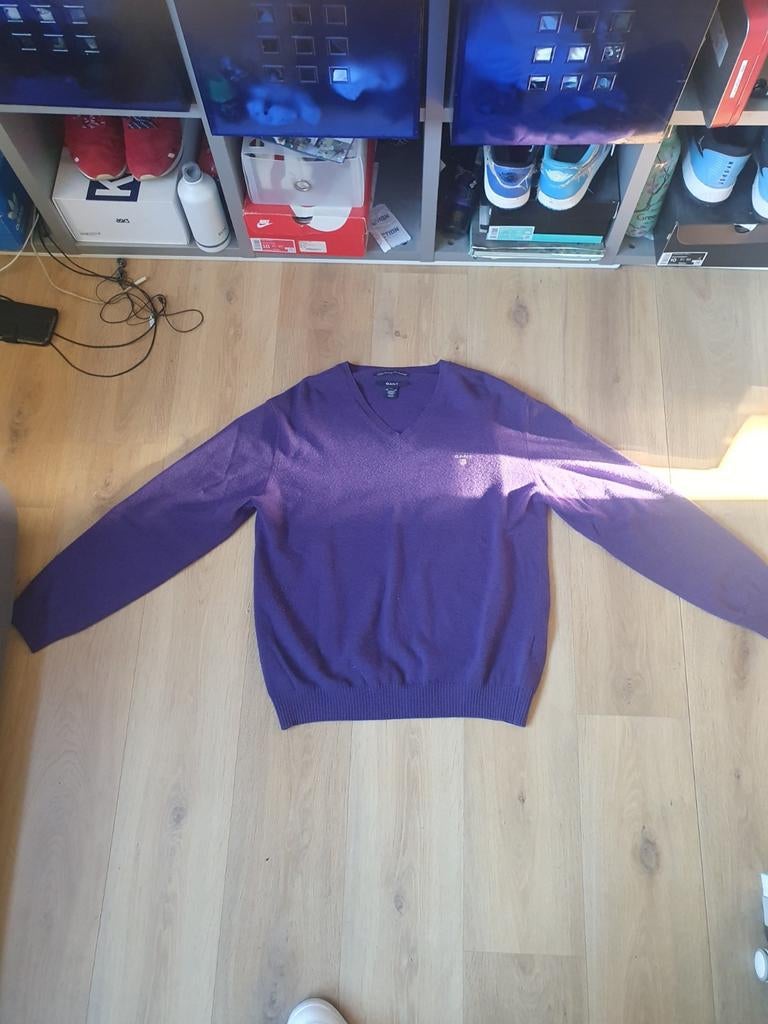 Gant Paarse Geelong Lambswool Trui - Maat XL, Kleding | Heren, Truien en Vesten, Zo goed als nieuw, Maat 56/58 (XL), Paars, Ophalen of Verzenden