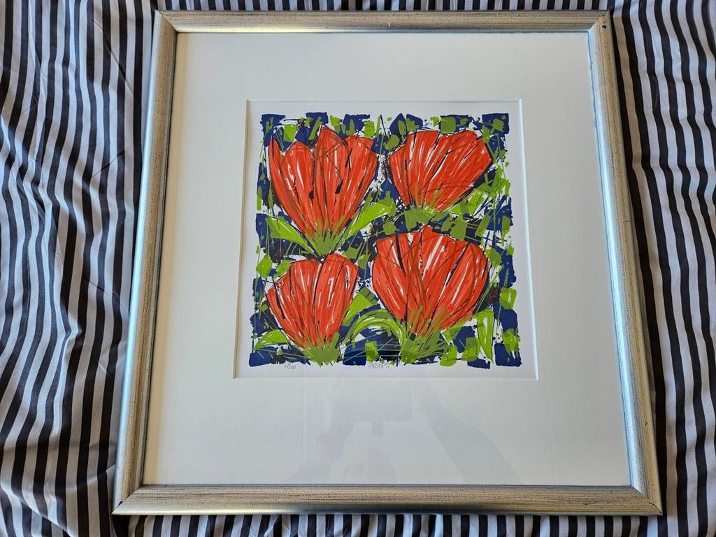 Ad Hassel Rode tulpen, Antiek en Kunst, Kunst | Litho's en Zeefdrukken, Ophalen