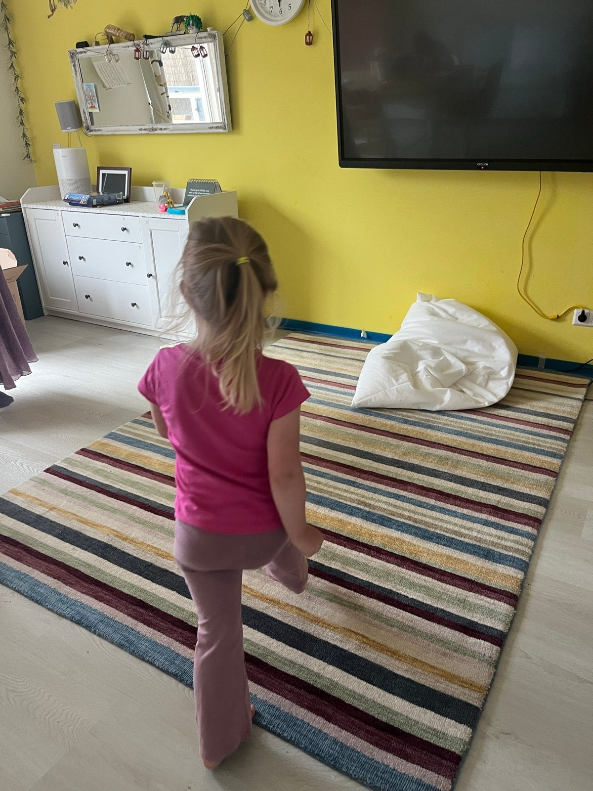 Gestreepte Wollen Vloerkleed, Ophalen, Gebruikt, Crème, 100 tot 150 cm