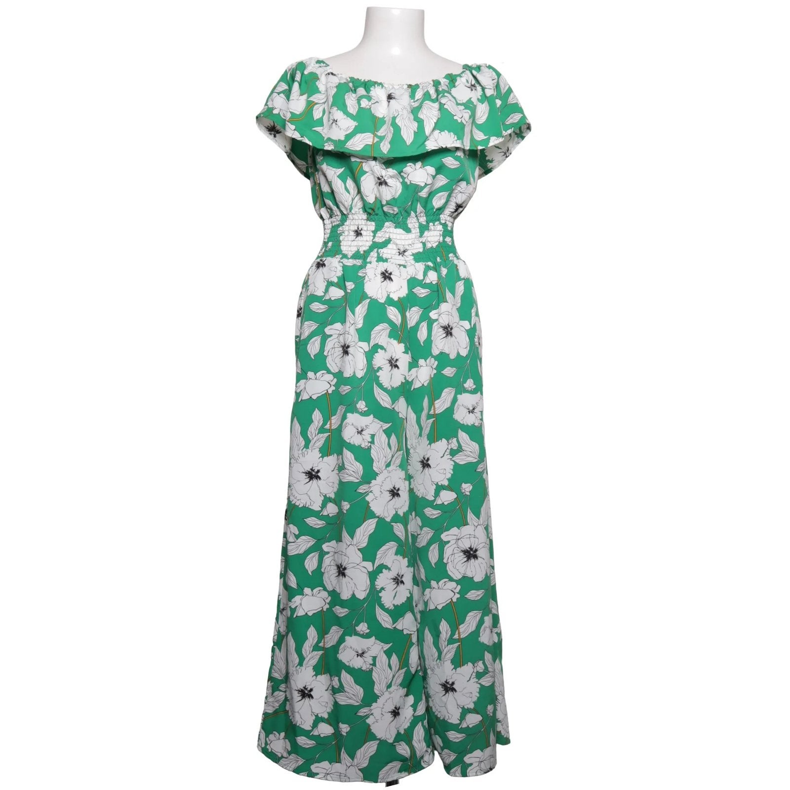 Amisu jumpsuit lekker wijd kan ook off shoulder groen wit M, Kleding | Dames, Verzenden, Nieuw, Maat 38/40 (M), Meerkleurig