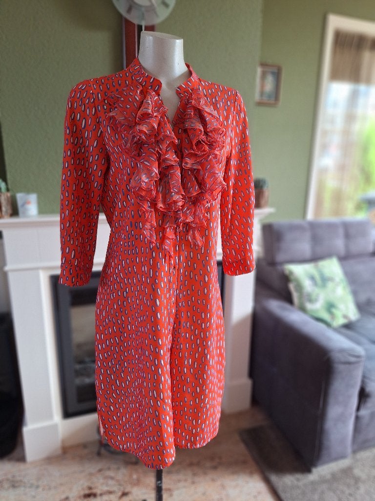 Due Amanti schitterende oranje ruches blouse jurk 2 M 38, Maat 38/40 (M), Verzenden, Oranje, Zo goed als nieuw