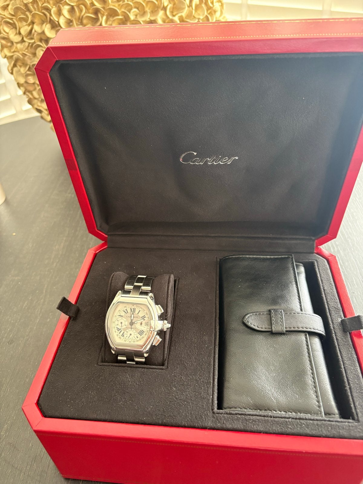 Cartier Roadster 3x Chrono Horloge met Extra Bandjes, Staal, Staal, Polshorloge, Zo goed als nieuw
