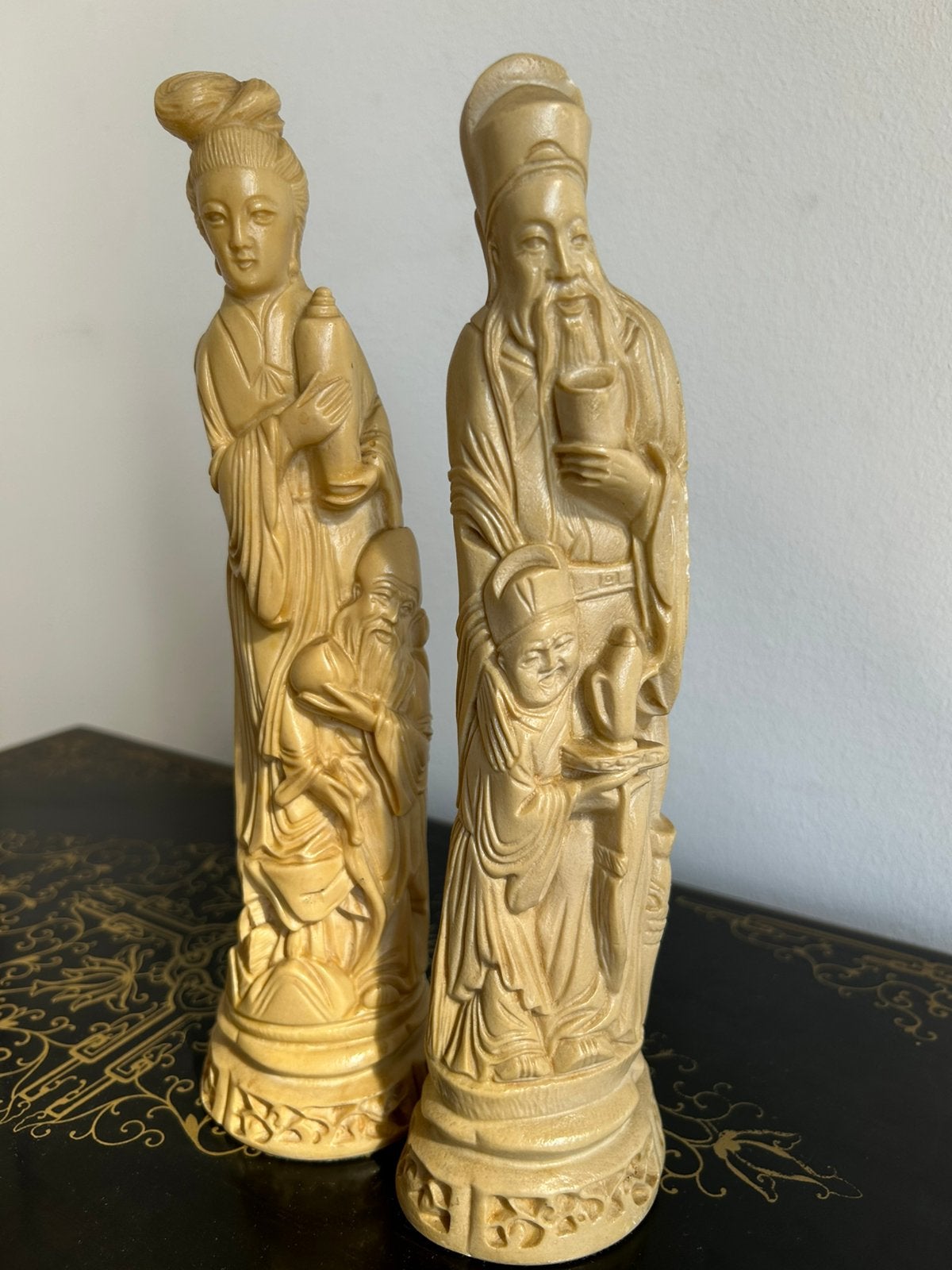 Oude Chinese ivorine beelden met vilten voet, Antiek en Kunst, Ophalen of Verzenden